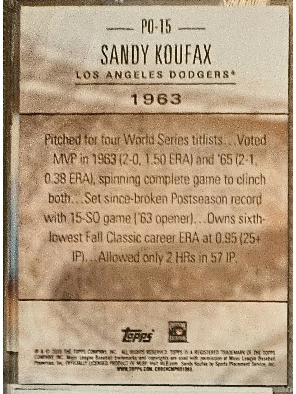 2018 Topps Update Postseason Preeminence Sandy Koufax